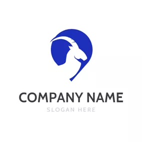 キャップロゴ Blue Color Shape and Capricorn Animal logo design