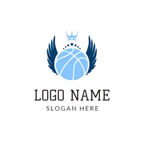 Wings Logo Blue Crown and Basketball logo design