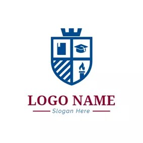 Lehrer Logo Blue Crowned Educational Shield logo design