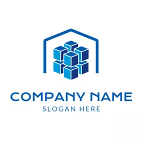 区块 Logo Blue Cube and Abstract Warehouse logo design