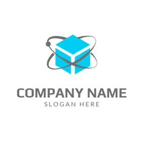 Atomic Logo Blue Cube and Blockchain logo design