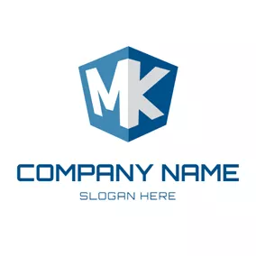 3Dロゴ Blue Cube Letter M and K logo design