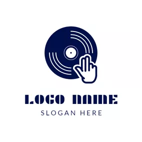 Outline Logo Blue Disk and DJ logo design