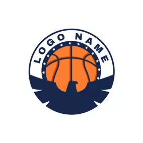 Falcon Logo Blue Eagle and Orange Basketball logo design