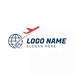 Reiseagentur Logo Blue Earth and Red Airplane logo design