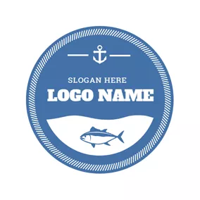 海鲜 Logo Blue Fish and White Hook logo design