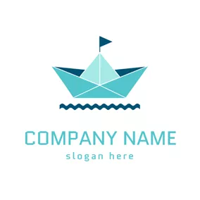 小船logo Blue Flag and Green Boat logo design