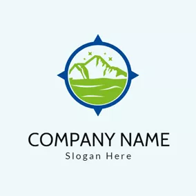 Outdoor Logo Blue Frame and Green Mountain logo design