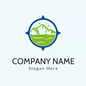 Frame Logo Blue Frame and Green Mountain logo design