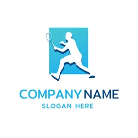 Logotipo De Badminton Blue Frame and Sportsman logo design