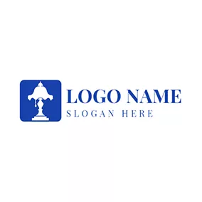 Lamp Logo Blue Frame and White Lamp logo design