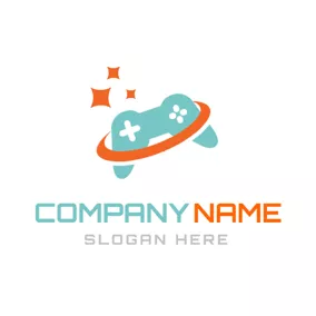 Logotipo De Entretenimiento Blue Gamepad and Orange Star logo design