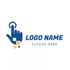 Touch Logo Blue Hand and Digital logo design
