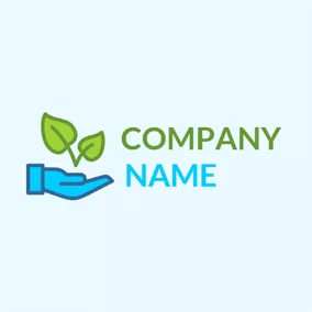 Logotipo De Agricultura Blue Hand and Green Leaf logo design