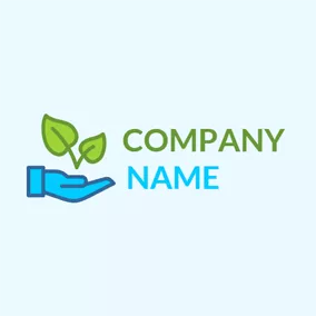 Agricultural Logo Blue Hand and Green Leaf logo design