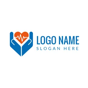 心跳 Logo Blue Hand and Orange Heart logo design