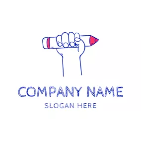 平面設計 Logo Blue Hand and Red Pencil logo design