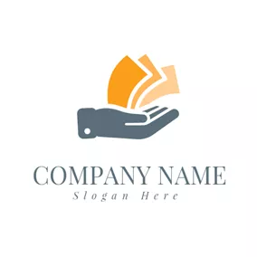 Finance & Insurance Logo Blue Hand and Yellow Banknote logo design