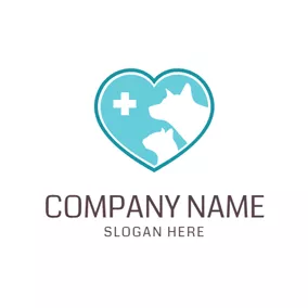 Cross Logo Blue Heart and Animal Outline logo design