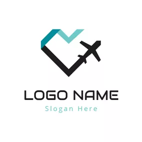 Logotipo De Creatividad Blue Heart and Black Airplane logo design