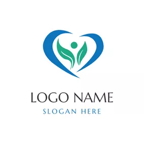Man Logo Blue Heart and Green Sprout logo design