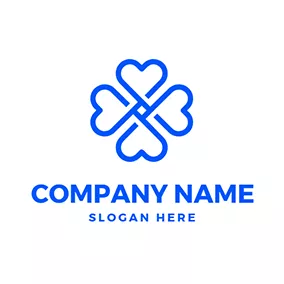 幸運草 Logo Blue Heart and Unique Clover logo design