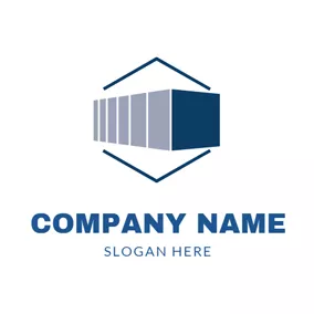 Logistics Logo Blue Hexagon and 3D Container logo design