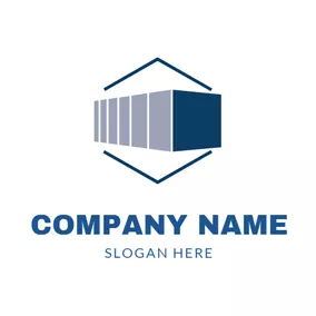 配達　ロゴ Blue Hexagon and 3D Container logo design