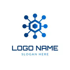 区块 Logo Blue Hexagon and Blockchain logo design