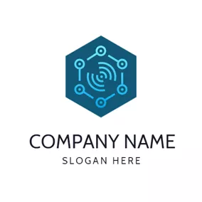 Advertising Logo Blue Hexagon and Signal logo design