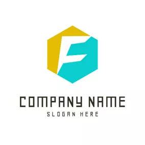 Blue And Yellow Logo Blue Hexagon and White Letter F logo design