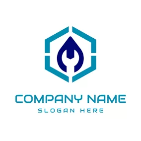 Industrial Logo Blue Hexagon and White Spanner logo design