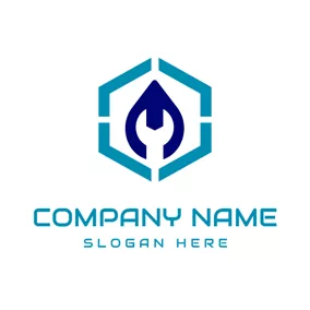 Logótipo Canalização Blue Hexagon and White Spanner logo design