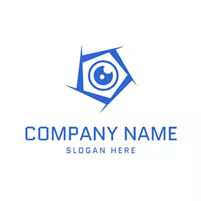 Kamera Logo Blue Hexagon Eye Shiny Aperture logo design