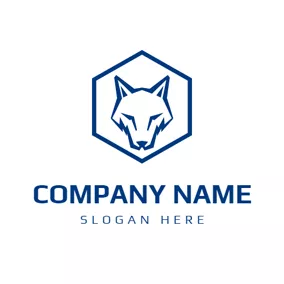 Logotipo De Lobo Blue Hexagonal Fox logo design