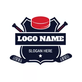 エクササイズのロゴ Blue Hockey Stick and Ball Emblem logo design