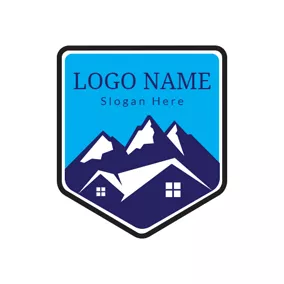 度假區 Logo Blue House and Mountain Resort logo design