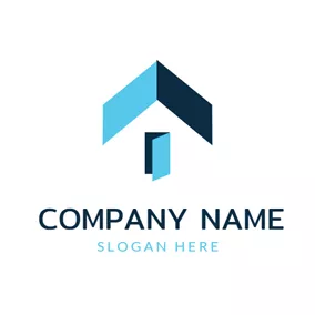 门 Logo Blue House and Opened Door logo design
