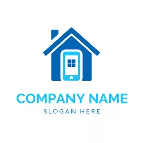 Rectangle Logo Blue House and Smartphone logo design