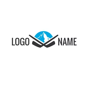 Emblem Logo Blue Iceberg and Black Hockey Stick logo design