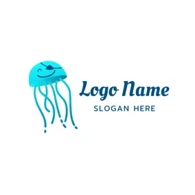 魚Logo Blue Jellyfish and Smile logo design
