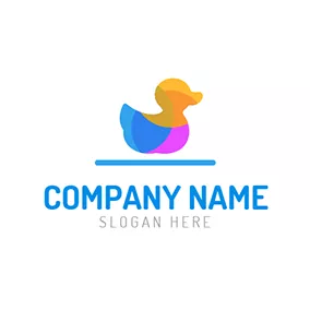 鸭Logo Blue Line and Colourful Duck logo design