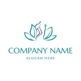 脊椎按摩疗法 Logo Blue Lotus and Human Spine logo design