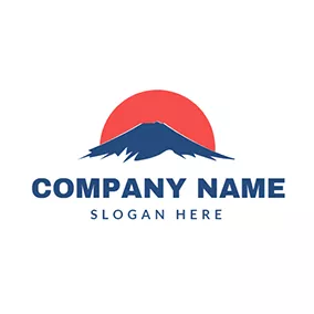 天气 Logo Blue Mountain and Red Sun logo design