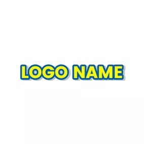 フェイスブックのロゴ Blue Outlined Yellow Text logo design