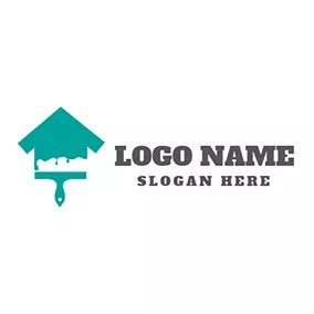 Agent Logo Blue Paint Brush and House logo design