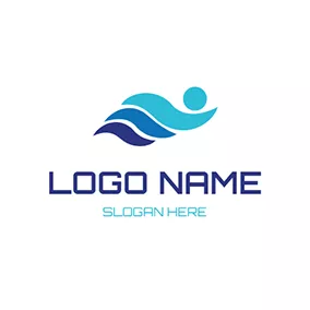Swimming Logo Blue Pattern and Abstract Swimmer logo design