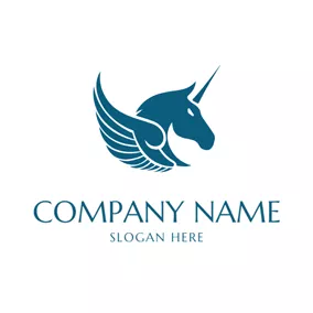 Equine Logo Blue Pegasus Wing and Head logo design