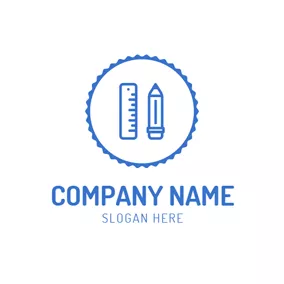Signature Logo Blue Pencil and Ruler logo design