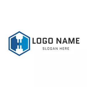 Frame Logo Blue Pentagon and Plug logo design